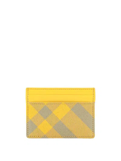 Burberry Checked Card Case In Yellow