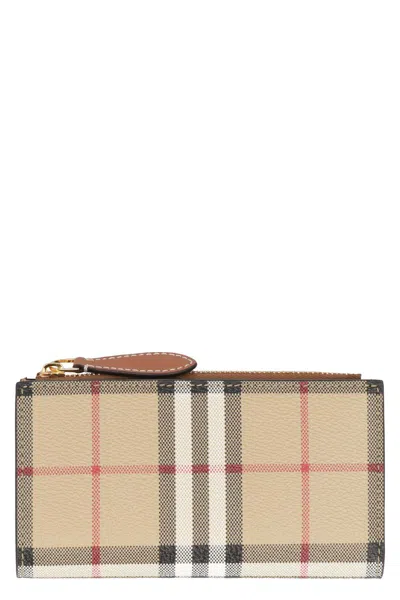 Burberry Check Print Wallet In Beige