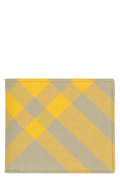 Burberry Checked Fabric Wallet In Ecru