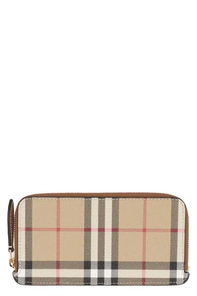 Burberry Checked Motif Card Holder In Beige