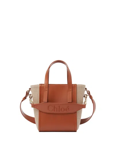 Chloé Small Sense Leather Canvas Tote Bag In Brown