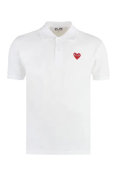 Comme Des Garçons Play Heart-logo Cotton Polo Shirt In White
