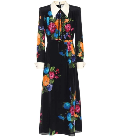 Gucci Grosgrain-trimmed Floral-print Silk Crepe De Chine Midi Dress In Llack Prieted