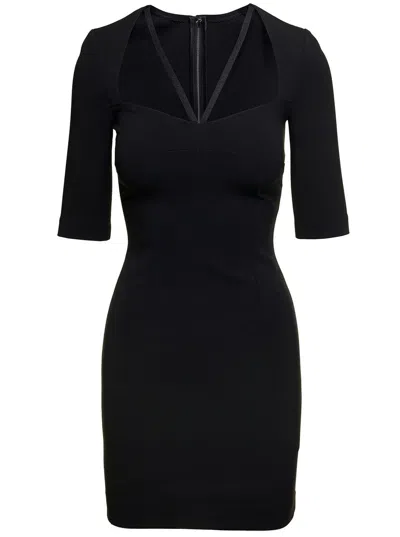 Dolce & Gabbana Short Sleeves Mini Dress In Negro