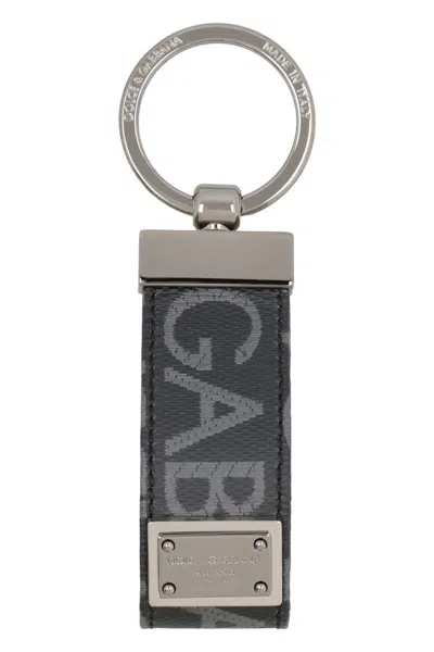 Dolce & Gabbana Fabric Key Ring With Logo In Black