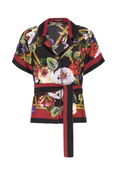 Dolce & Gabbana Multicolor Silk Shirt In Black