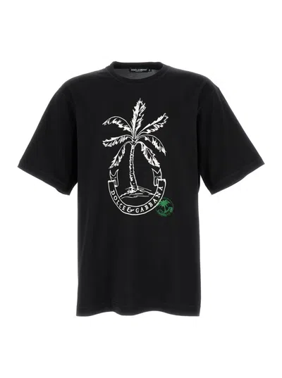 Dolce & Gabbana Black T-shirt With Banana Tree Print In Cotton Man