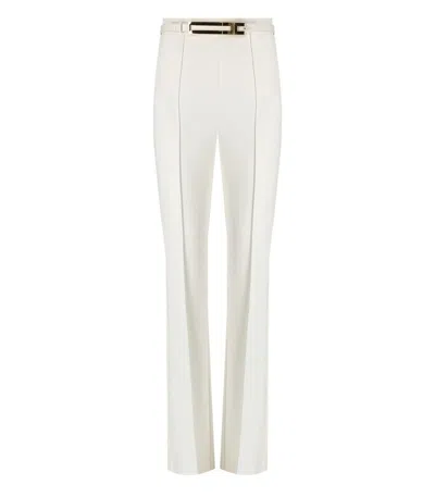 Elisabetta Franchi Ivory Trousers With Belt In White