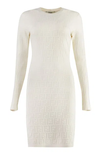 Fendi Jacquard Knit Mini-dress In White