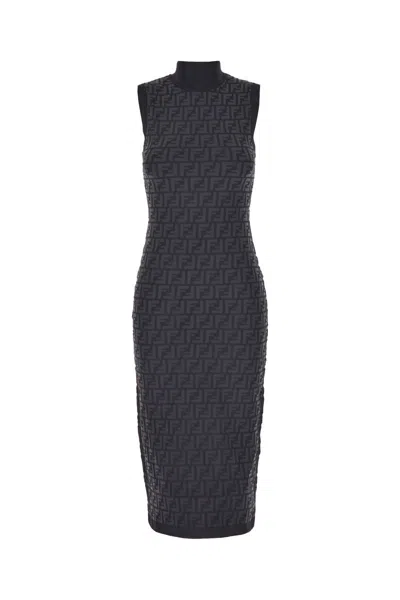 Fendi Ff Motif Sleeveless Maxi Dress In Grey