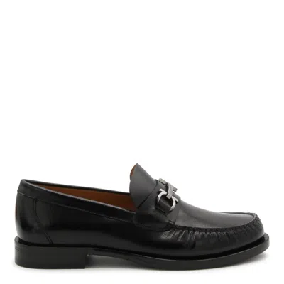Ferragamo Black And New Biscuit Leather Loafers In Nero/new Biscotto