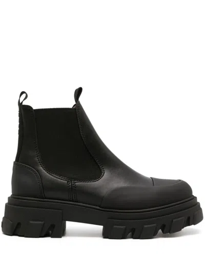 Ganni 50mm Low Leather Chelsea Combat Boots In Negro