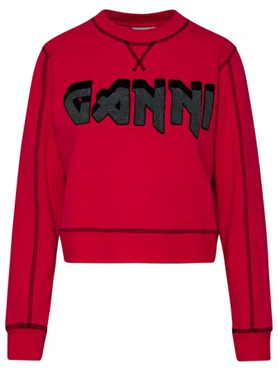 Ganni Fuchsia Cotton Sweatshirt In Red