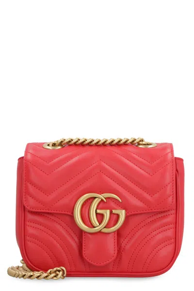 Gucci Gg Marmont Mini Leather Shoulder Bag In Red