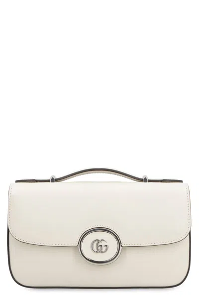 Gucci Petite Gg Leather Shoulder Bag In White