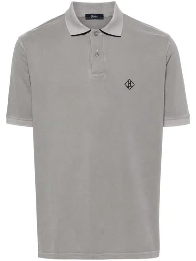 Herno Logo Cotton Polo Shirt In Grey