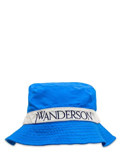 Jw Anderson Logo Embroidered Wide Brim Bucket Hat In Bluewhite
