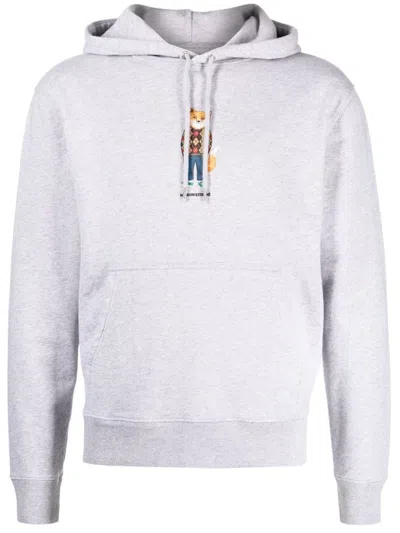 Maison Kitsuné Sweatshirt In Cotton With Print In Grey