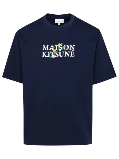 Maison Kitsuné T-shirt Maison Flowers In Dark Blue