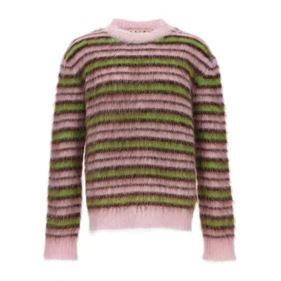 Marni Mohair Blend Sweater With Striped Pattern In Pink & Purple