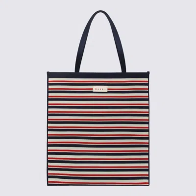 Marni Marine Ivory And Red Tote Bag In Marine/ivory/red