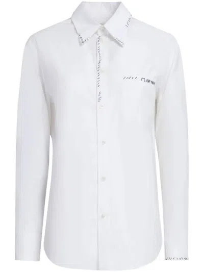 Marni Oversized White Shirt With Contrasting Logo Print In Cotton Woman