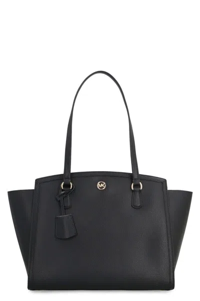Michael Kors Chantal Leather Tote In Black