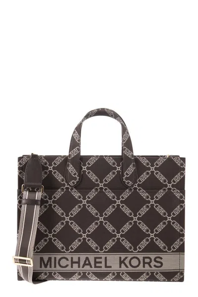 Michael Kors Gigi - Empire Jacquard Logo Tote Bag In Chocolate