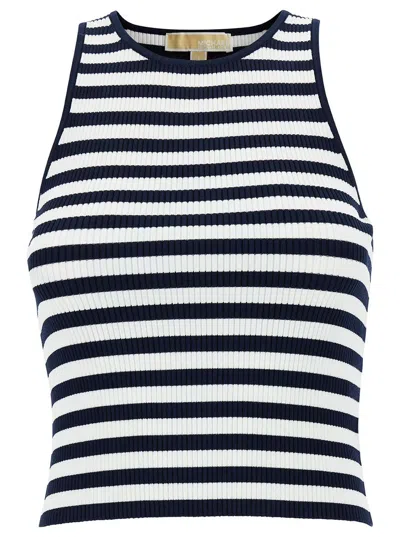 Michael Kors Blue And White Tank Top With Stripe Motif In Recycled Viscose Blend Woman
