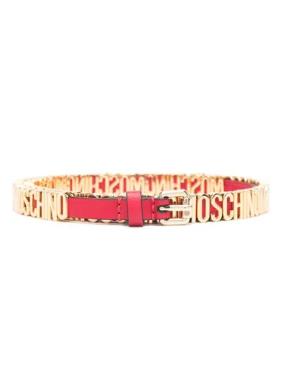 Moschino Women's Logo Buckle Leather & Chain Belt In Red