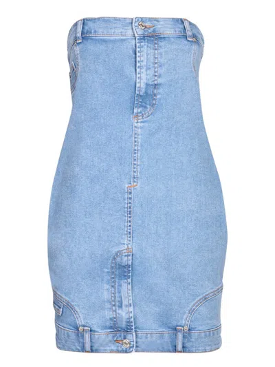 Moschino Off The Shoulder Denim Dress In Blue