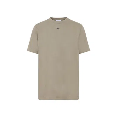 Off-white Logo-embroidered Cotton T-shirt In Beige Black