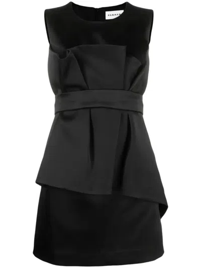 P.a.r.o.s.h . Satin Belted Sleveless Minidress In Nero