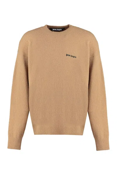 Palm Angels Logo Crew-neck Sweater In Camel