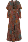 Etro Cape-back Pleated Printed Georgette Maxi Dress