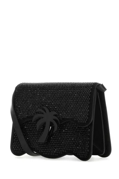 Palm Angels Palm Beach Rhinestoned Leather Bag In Black