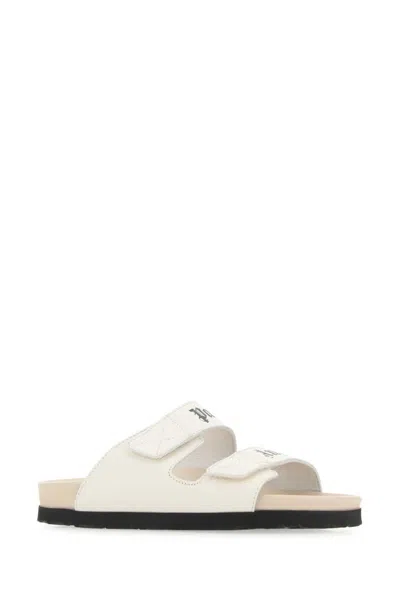 Palm Angels Ivory Leather Slippers In White