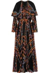 ETRO CAPE-EFFECT PRINTED PLISSÉ SILK-CHIFFON GOWN