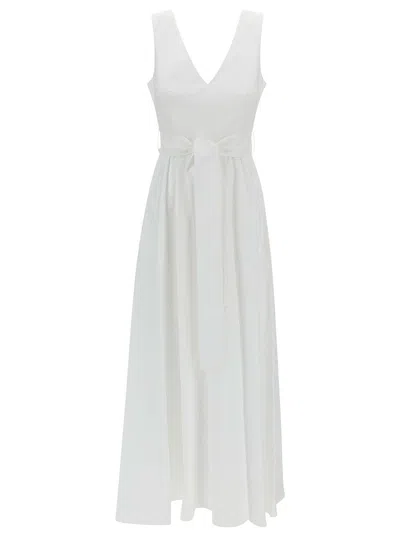 P.a.r.o.s.h Long White Dress With Knot Detail In Cotton Woman