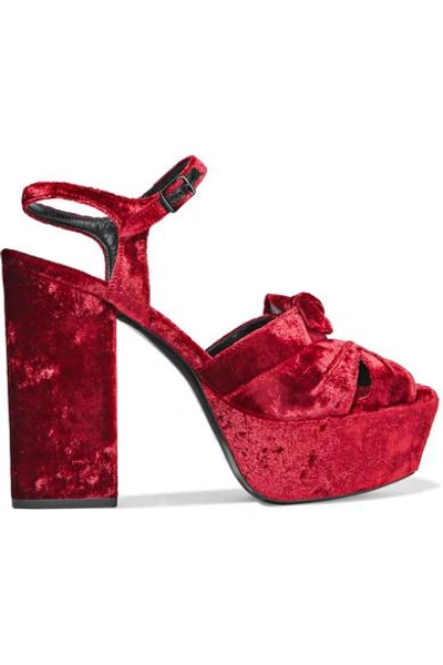 Saint Laurent Farrah Bow-embellished Velvet Platform Sandals In Red |  ModeSens