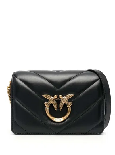 Pinko Black Leather Mini Love Back Click Shoulder Bag