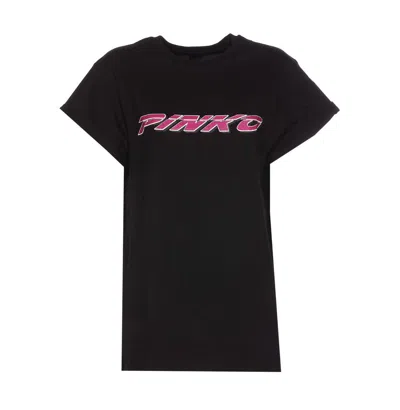 Pinko T-shirts In Nero/fuxia