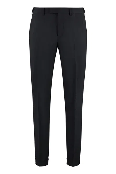 Pt01 Trouseraloni Torino Virgin Wool Tailored Trousers In Black