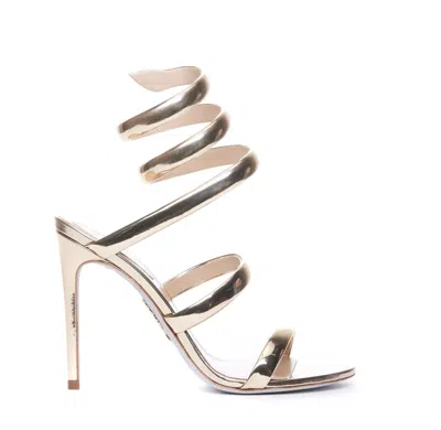 René Caovilla Silver-tone Leather Cleo Sandals In Golden