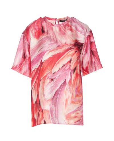 Roberto Cavalli Plumage-print Silk T-shirt In Orange