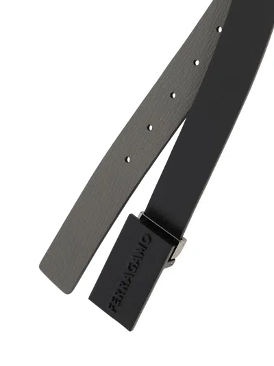 Ferragamo Man Reversible And Adjustable  Belt In Grey/black