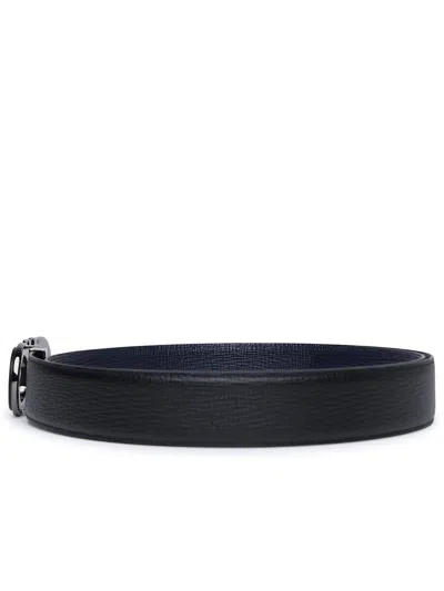 Ferragamo Salvatore  'gancini' Black And Blue Calf Leather Reversible Belt
