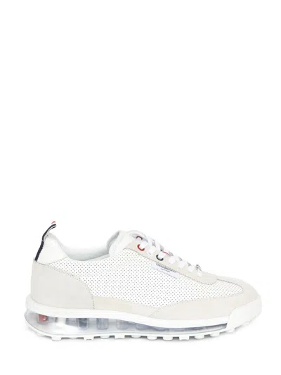 Thom Browne Low-top Sneakers With Rwb Stripe In White Leather Man