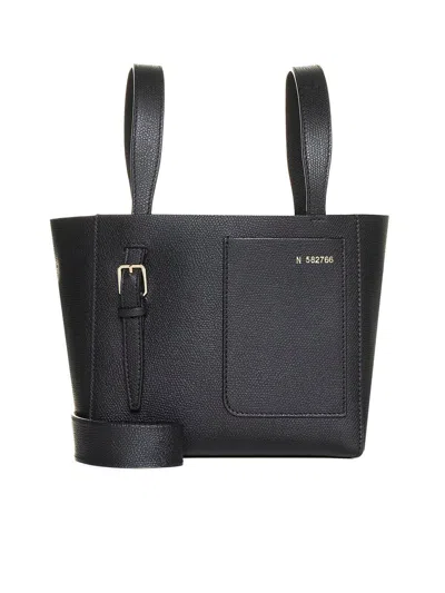 Valextra Mini Leather Bucket Bag In Black