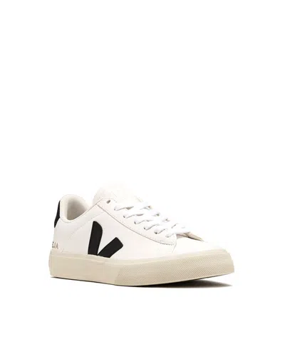 Veja 'campo' White And Black Low Top Sneakers In Vegan Leather Woman